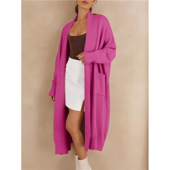 Womens Long Cardigan Sweaters with Pockets Dark Pink - Picture 5 of 5
